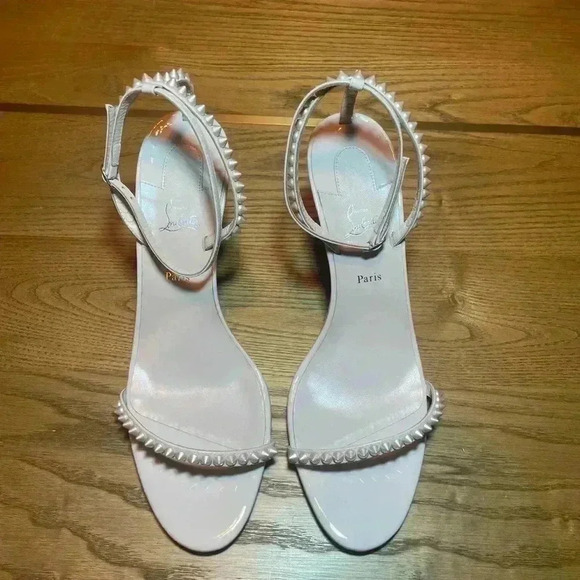 Christian Louboutin SO ME Wedge Sandal 42 11.5 12 Spike Stud Ankle Heels Leche - Picture 8 of 13